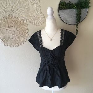 Edme & Esyllte sweetheart tie waist lace zip top